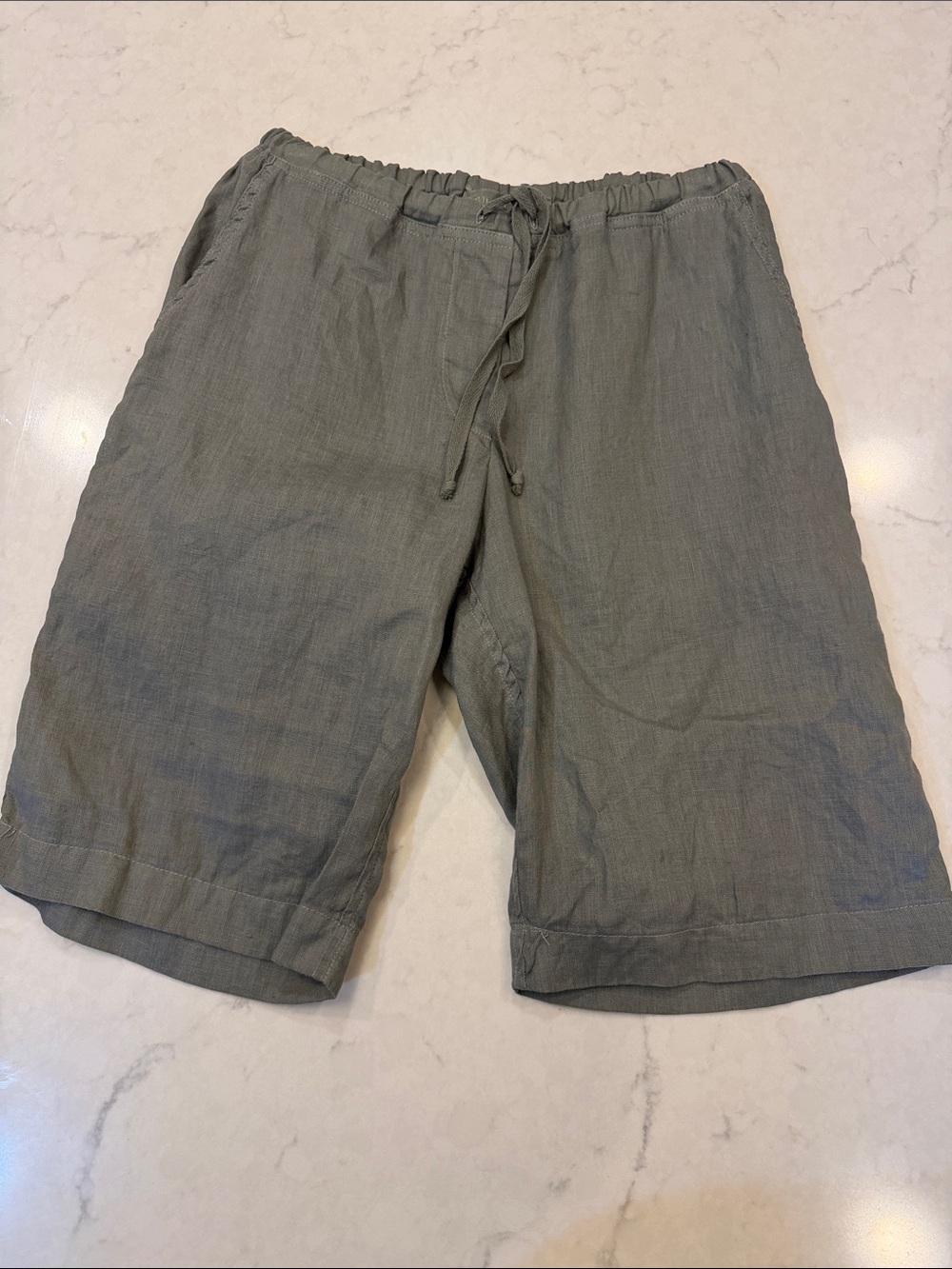 CP Shades Linen Shorts Elastic Waist Army Olive Green Pockets USA Size XS
